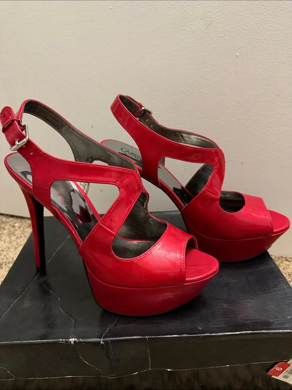 NIB Carlos by Carlos Santana Red Platform Sandals with Ankle Strap size 9M